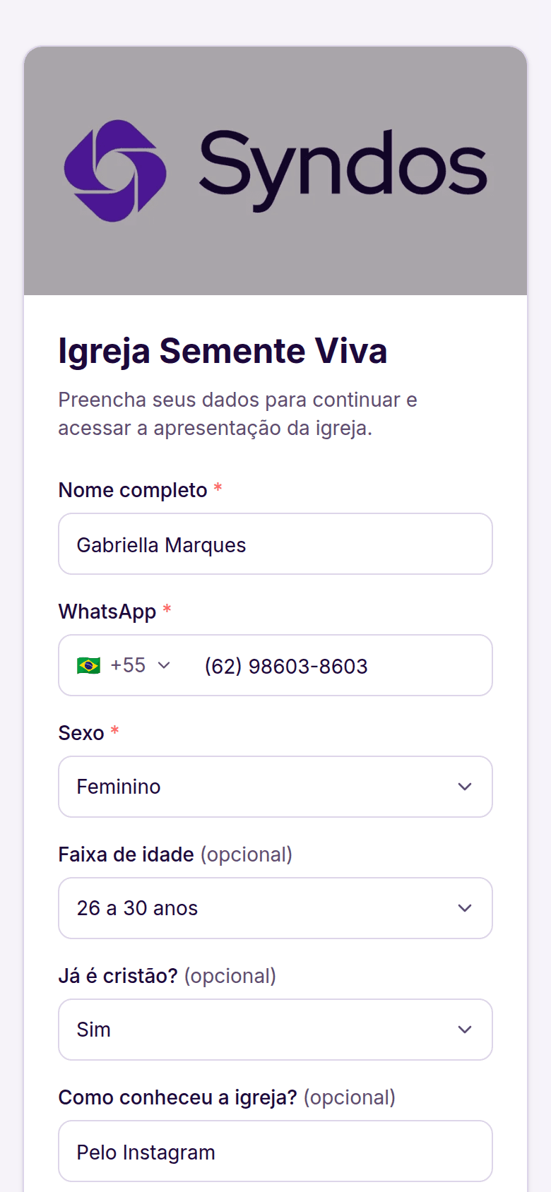 Syndos no celular: tela de autocadastro