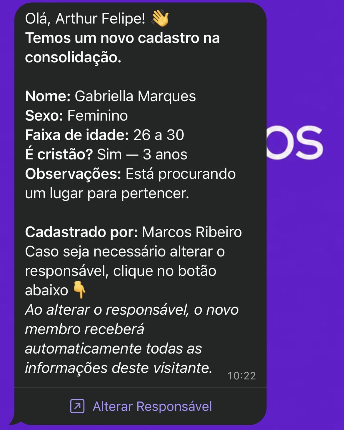 Syndos no celular: mensagem do syndos no whatsapp do líder