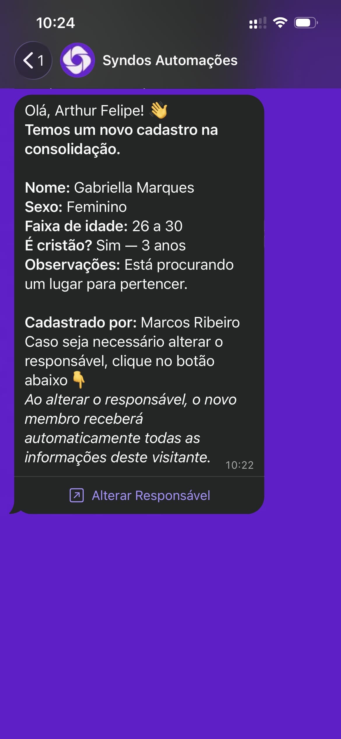 Syndos: mensagem do syndos no whatsapp do líder