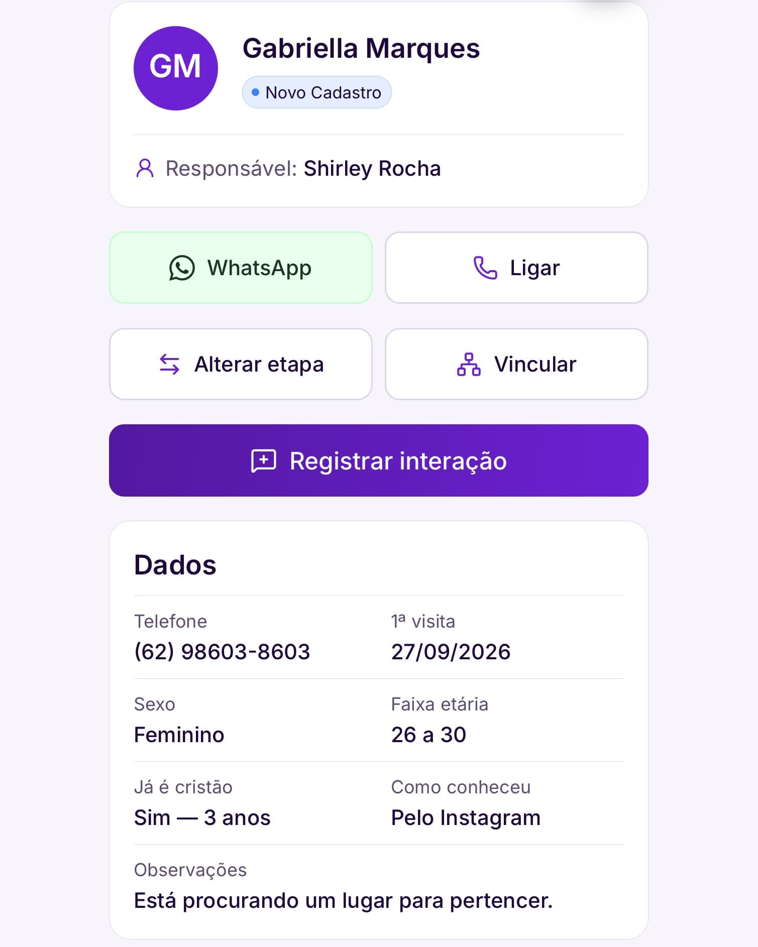 Syndos no celular: ficha do visitante