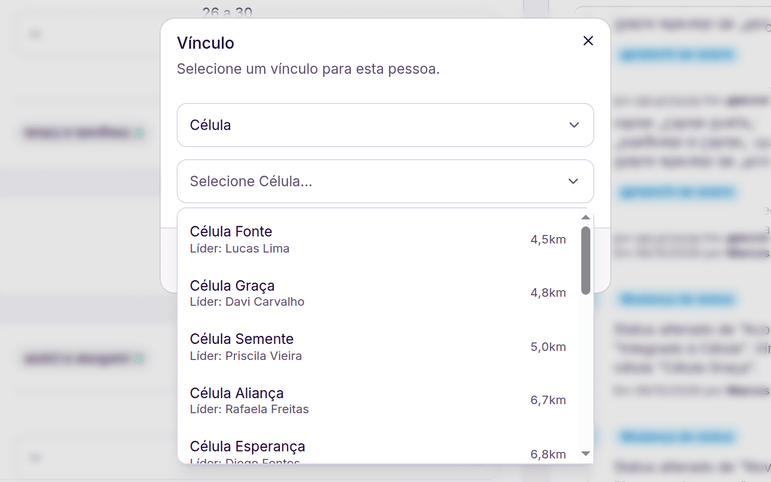 Syndos: células ordenadas por distância