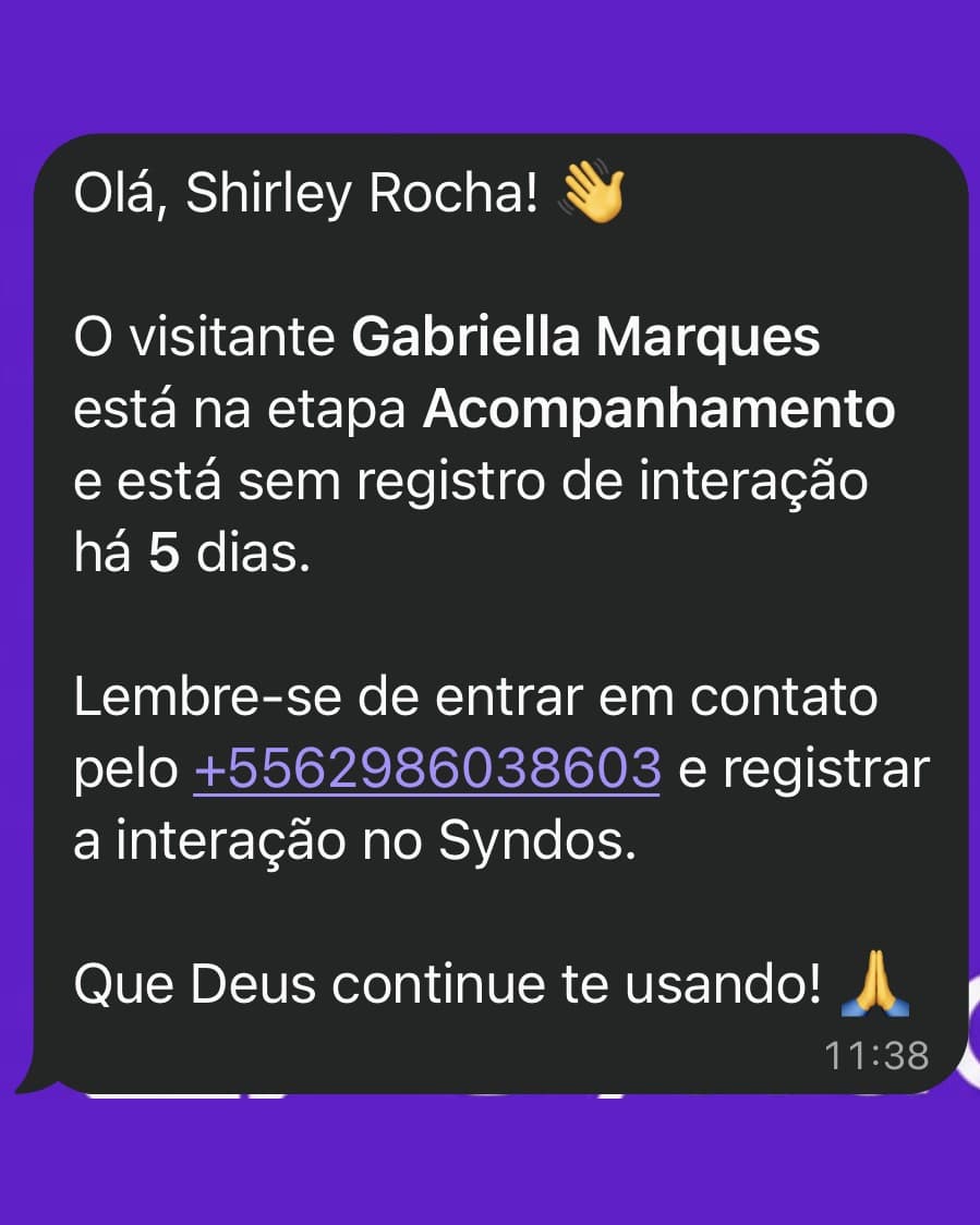 Syndos no celular: lembrete de visitante sem interação