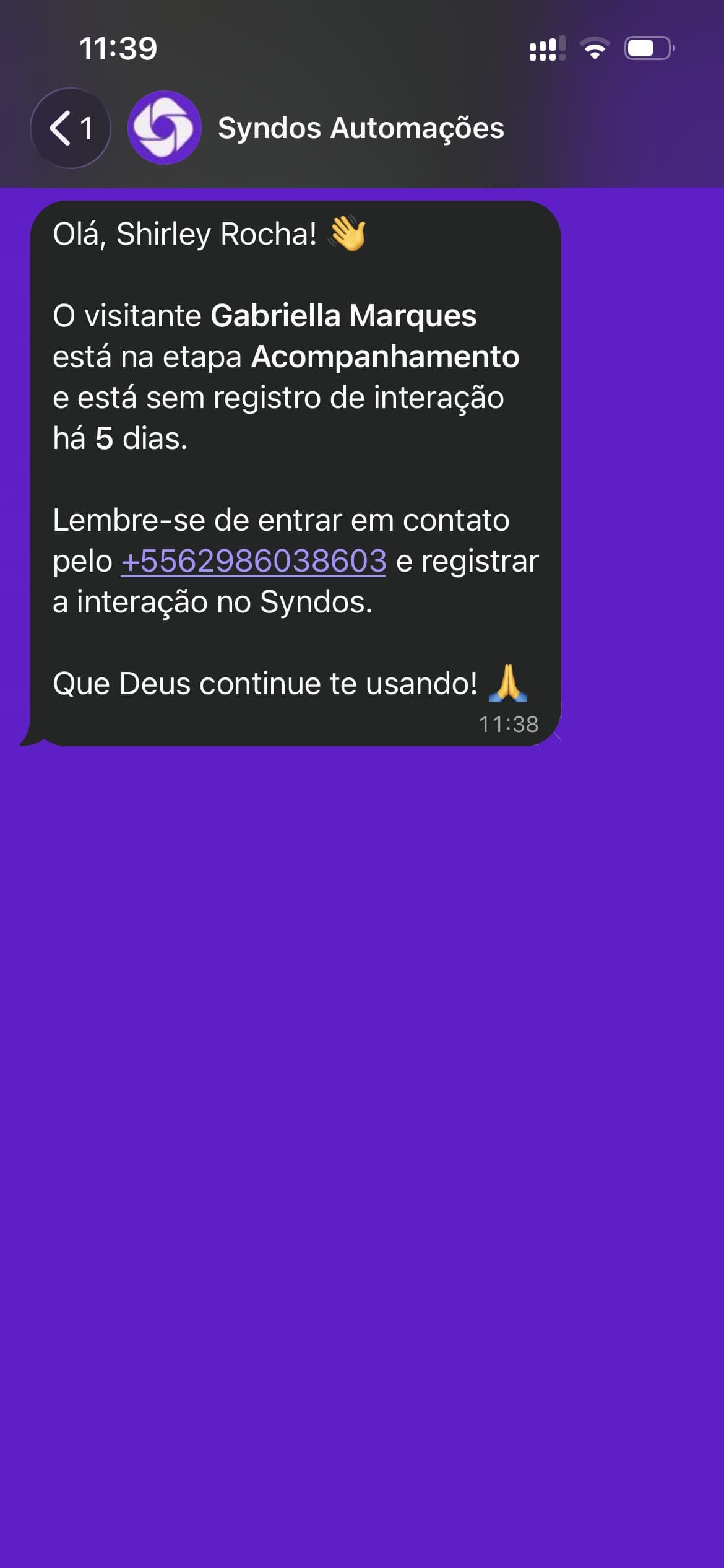 Syndos: lembrete de visitante sem interação